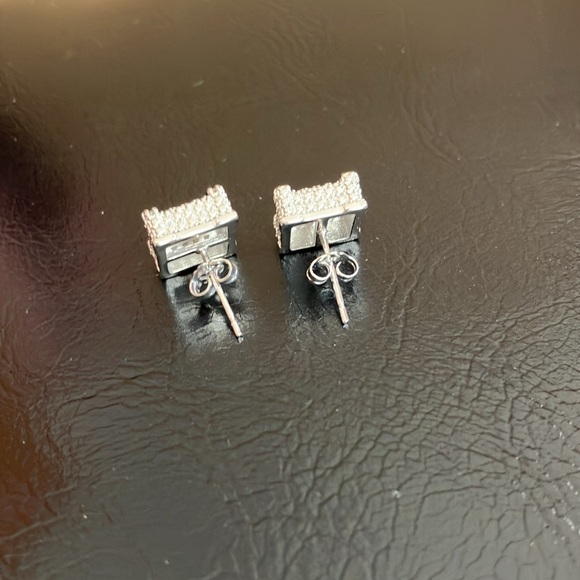 Men’s Earrings 925 Sterling Silver CZ - Picture 9 of 10
